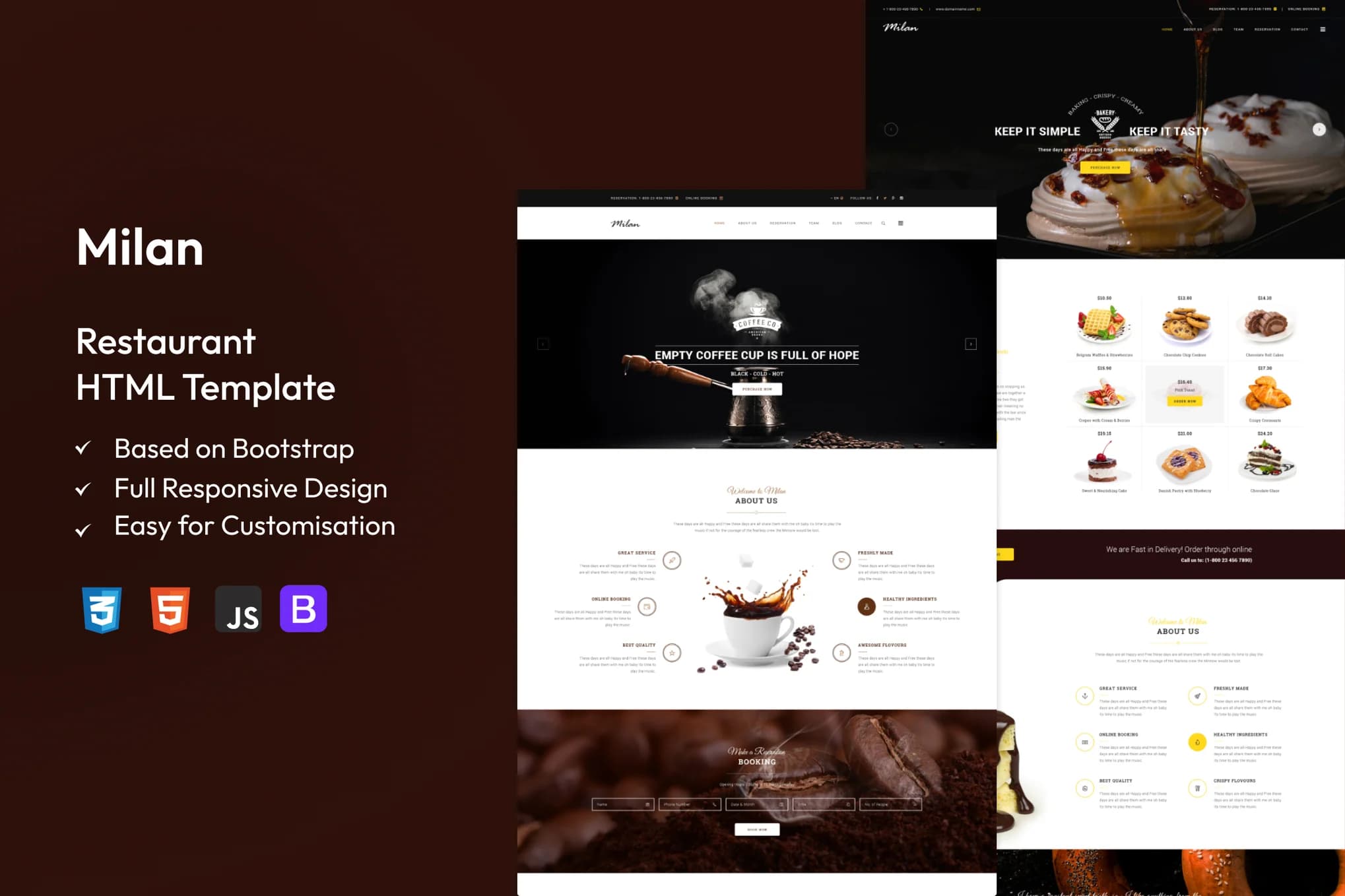 Milan – Responsive Restaurant HTML Template | Bootstrap 5 Cafe, Coffee Shop & Food Website Template