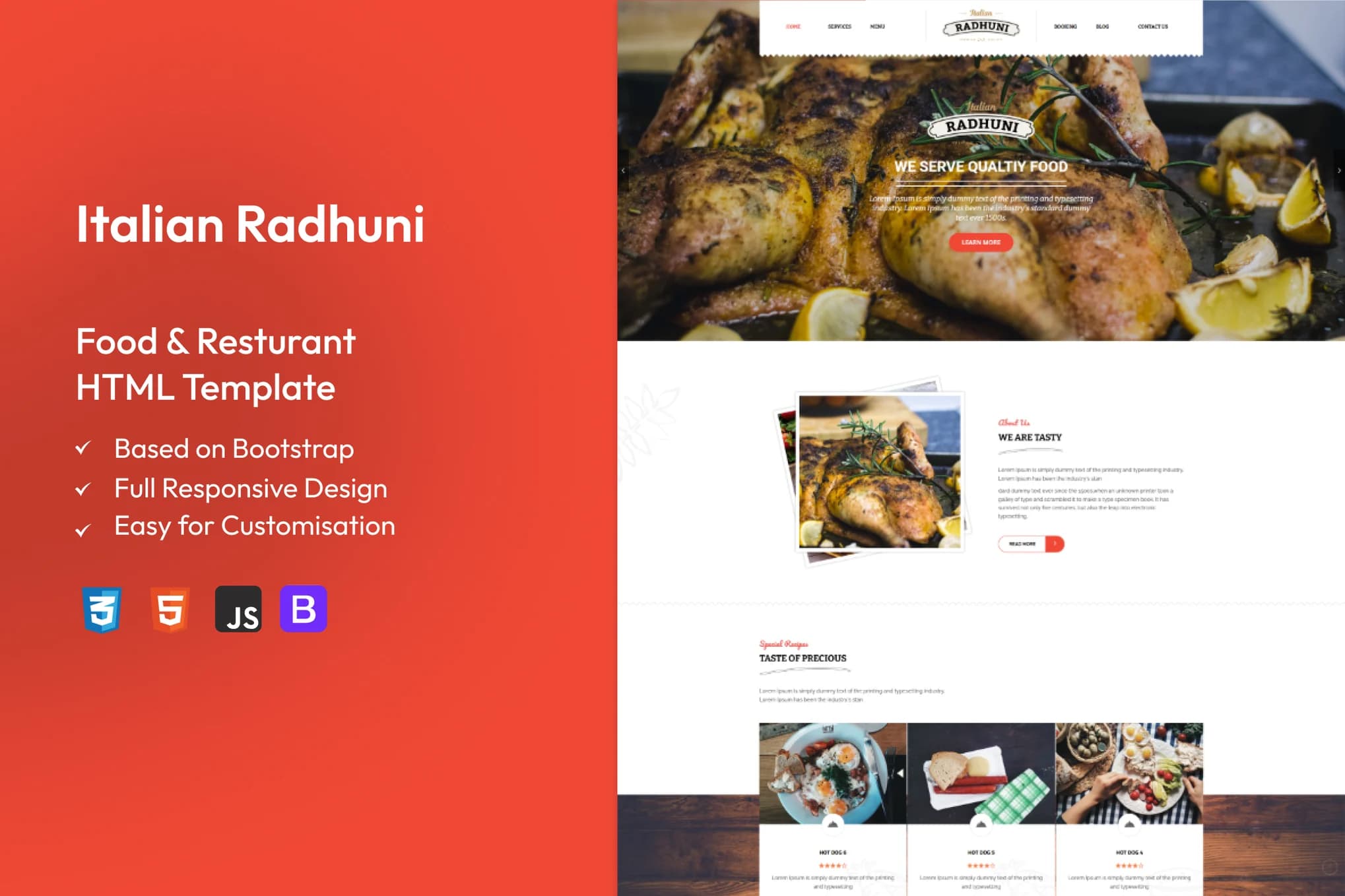 Italian– Responsive Restaurant HTML Template | Bootstrap 5 Cafe, Coffee Shop & Food Website Template