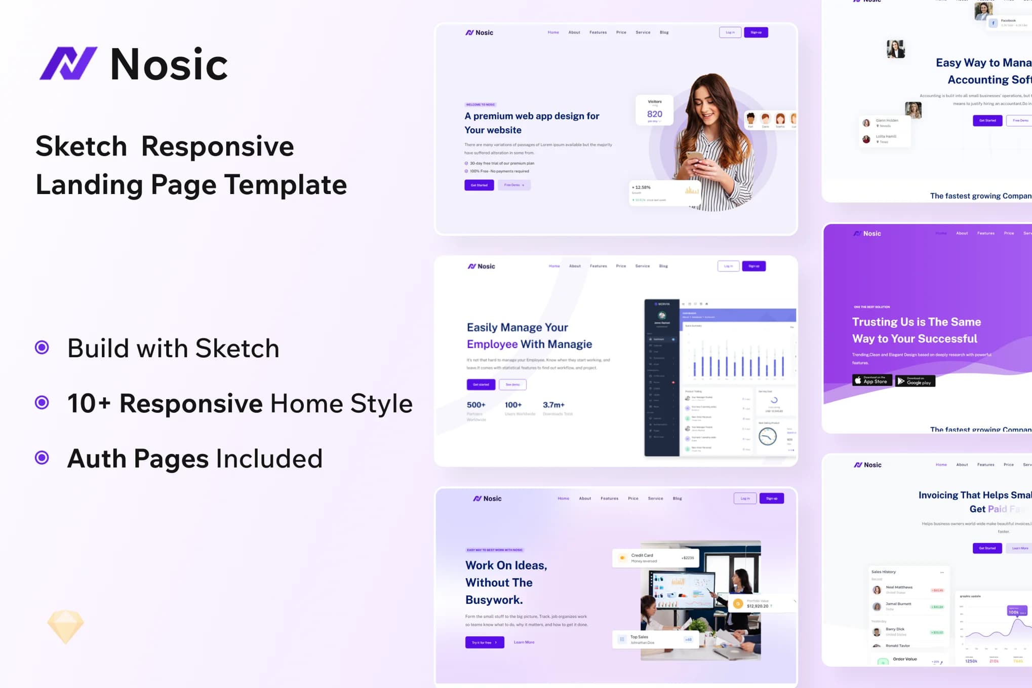 Nosic – Sketch Startup Website Template