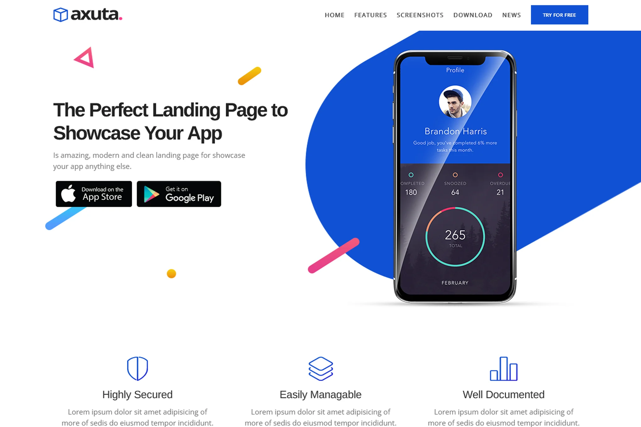 Axuta – Mobile App Landing Page Template